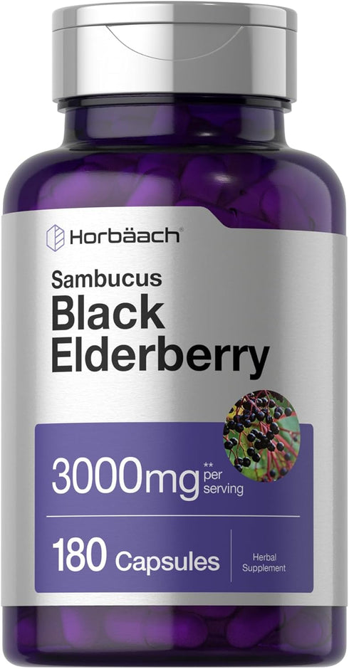 Horbaach Black Elderberry, 3000mg Capsules, 180 Count, Non-GMO, Gluten Free Sambucus Extract Supplement