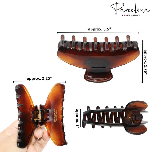 Parcelona French Basic Medium 3 1/2" Celluloid Claw Clips, Durable Styling Hair Accessories (Shell and Clear)