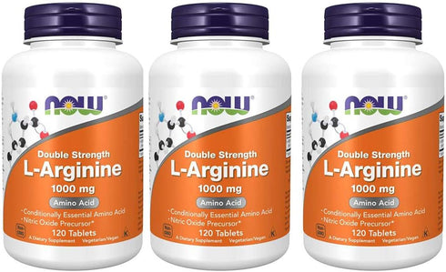 Now Foods L-Arginine 1000mg, 120 Tablets, Pack of 3 for Heart Health and Performance