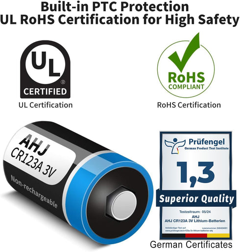 CR123A 3V Lithium Battery, 4 Pack 1600mAh with 10-Year Shelf Life for Flashlight Alarm System