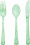 150 Pack Green Plastic Silverware, Green Glitter Utensils - 50 Forks, 50 Knives, 50 Spoons for St Patricks Day,