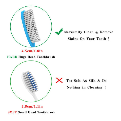 DR PEFECT Extra Hard & Firm Toothbrush Pack of 4, Large Long Head Whitening Teeth