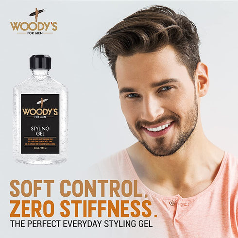 Woody's Styling Gel for Men, Light to Medium Touchable Hold, No Crunch, 12 Fl Oz