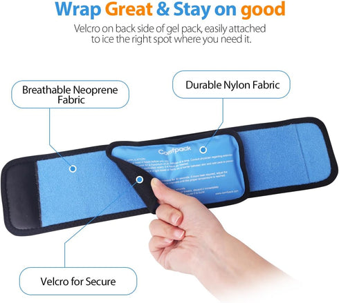 Cold Therapy Wrap with 2 Packs & 2 Sleeves - Reusable Gel Ice Packs for Foot, Wrist, Ankle Pain Relief, Blue