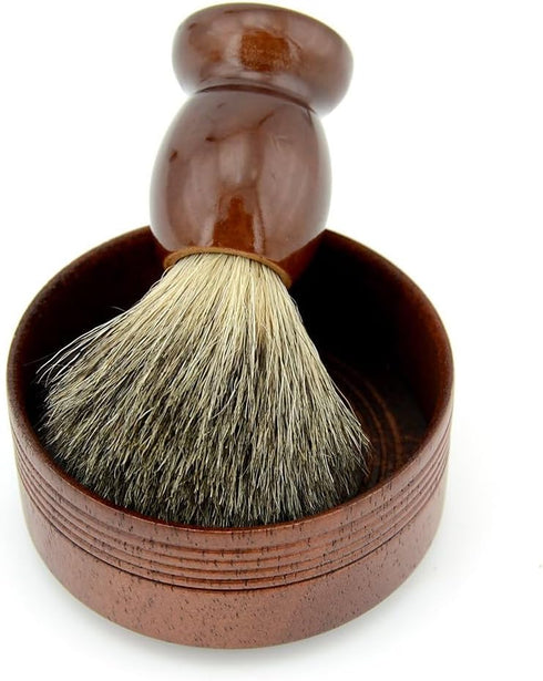 Pure Badger Hair Shaving Brush, Natural Wood Mug Bowl Hand-Made Soap Barber Set