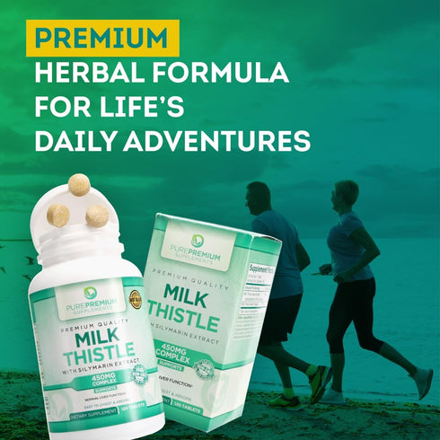 PurePremium Milk Thistle Supplement with Silymarin Extract, 450MG Complex Liver Support, 120 Tablets