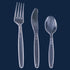 set, 360 180 120 60 Party Bargains Disposable Cutlery SAPPHIRE Design, Clear Color, Pieces: Forks, Spoons, Knives