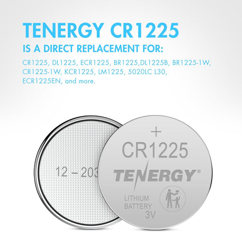 Tenergy 3 CR1225, 5 Count Volt Battery Button Cell Batteries, Ideal for Thermometers, Key Fobs, Laser Pointers, Medical