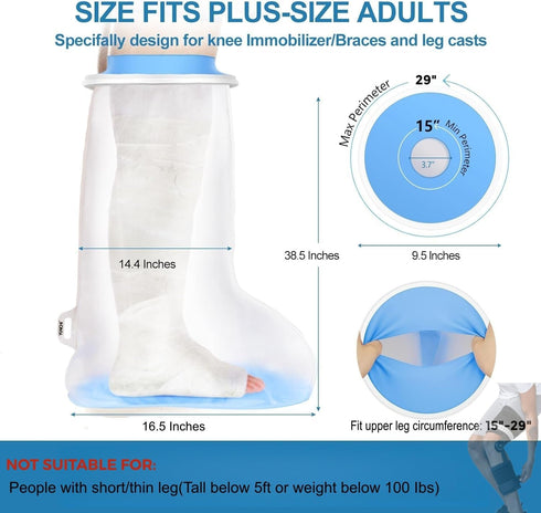 Immobilizer/Brace, YUNCHI Upgraded Extra Wide Full Leg Cast Cover for Shower after Knee Surgeries with Non-Slip Bottom