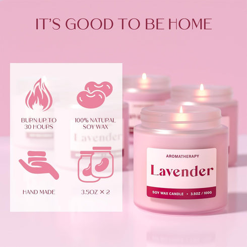Set 2 Pack Scented Candles for Women, Soy Candles for Home Scented, Candle Gift with Lavender & Vanilla Scents