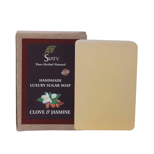 SVATV Handcrafted Soap with natural, soothing herbs of CLOVE & JASMINE For Men and Women - Exfoliating Bar, Traditional Ayurvedic Herbal Soap for all skin type - 125g