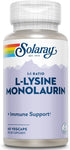 SOLARAY L-Lysine Monolaurin Immune Support Supplement, 500 mg Each, 30 Servings, 60 VegCaps, 60-Day Money Back Guarantee