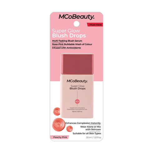 MCoBeauty Super Glow Blush Drops, Peach Pink, Luminous Flush for Radiant Cheeks, Vegan Cosmetics