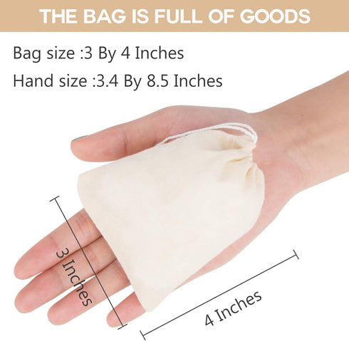 50 Pieces Cotton Drawstring Tea Filter Bags, Reusable Muslin Gift Bag for Wedding Party Home Supplies (3 by 4 Inches)