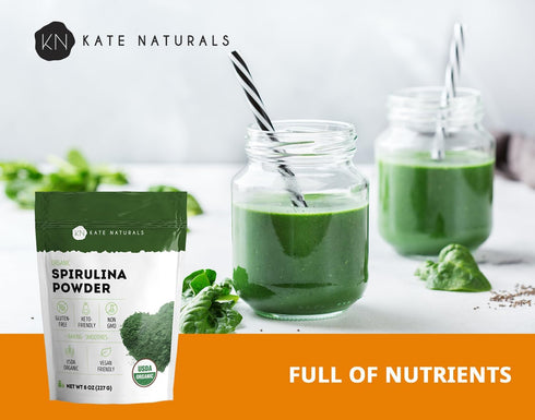 Kate Naturals Organic Spirulina Powder for Immune Support and Antioxidants, Nutrient Dense Superfood Supplement (8 oz)