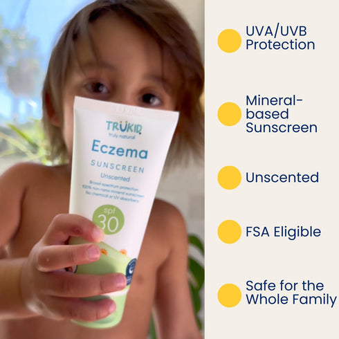 TruKid Eczema Mineral Sunscreen SPF 30, All Natural Kids & Baby, Non-Toxic Zinc Oxide, Travel Size 3.4oz