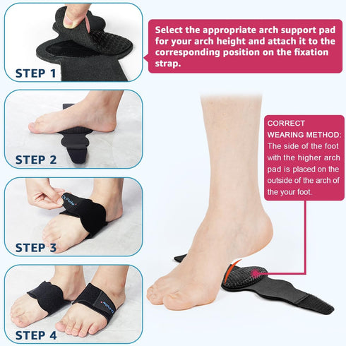 Arch Support Sleeves for Plantar Fasciitis Relief, Adjustable Compression Bands with Removable Pads for Feet Pain
