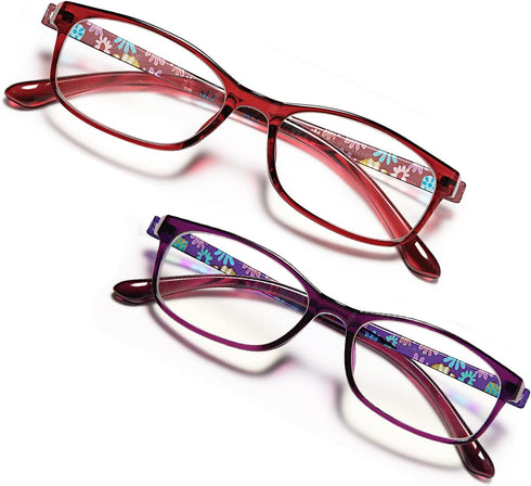 EYEURL Lightweight Flexible Reading Glasses for Women, 2 Pack Blue Light Blocking +3.50 Magnification