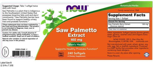 NOW Foods Saw Palmetto Extract, 160 mg, Men's Health, 240 Softgels