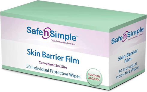Safe n' Simple Skin Barrier Wipe with Alcohol - 50 Individually Packaged Wipes 2"x2" - Ostomy Sterile Skin Prep Pads