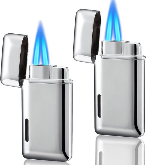 2 Pack Mini Torch Lighter Butane Refillable, Double Flame Adjustable Jet Lighter, Great Gifts for Men and Women (Silver)