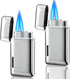 2 Pack Mini Torch Lighter Butane Refillable, Double Flame Adjustable Jet Lighter, Great Gifts for Men and Women (Silver)