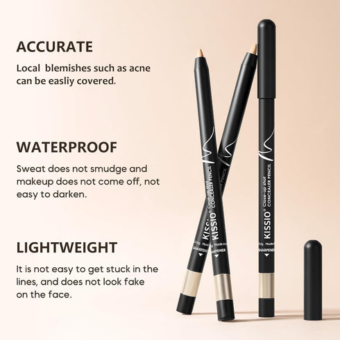 KISSIO Concealer Pencil - Under Eye Concealer, Cover Acne and Freckles, Waterproof Long-lasting Makeup Pencil with