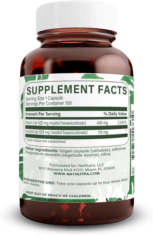 Natural Nutra No Flush Niacin, Vitamin B3 Supplement, 525 mg, 100 Capsules for Heart Health