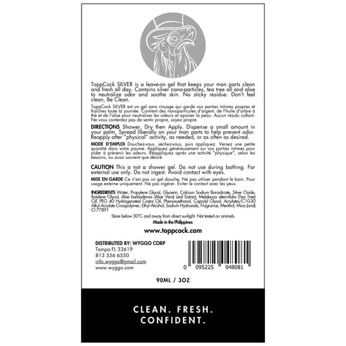 ToppCock Silver Hygiene Gel for Men – 3.02oz Leave-On Groin & Ball Deodorant, Anti-Chafing, Odor Neutralizer