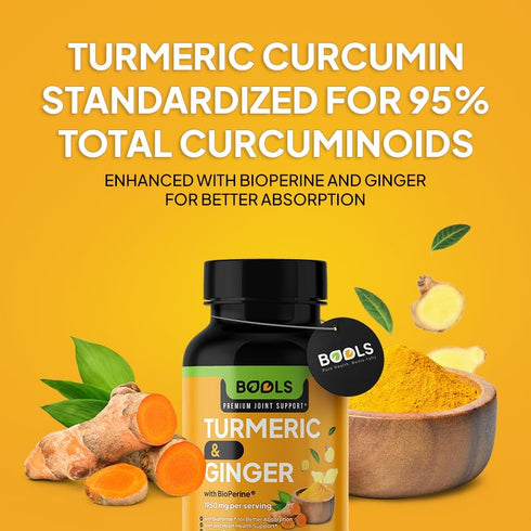 Turmeric Curcumin Supplement - 240 Capsules, Non-GMO with BioPerine & Ginger for Joint Support