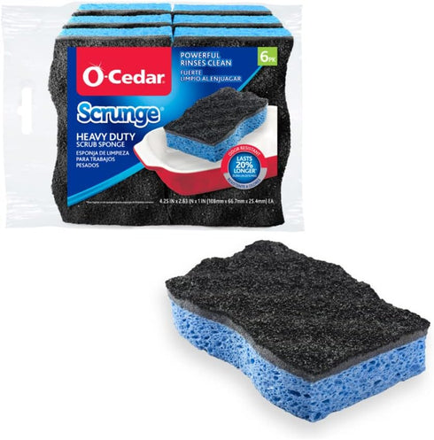 O-Cedar Scrunge Heavy-Duty Scrub Sponge | Odor-Resistant, Multi-Surface Scrubbing Sponge | Lasts 20% Longer Than Regular Sponges,6 Count (Pack of 1) by O-Cedar