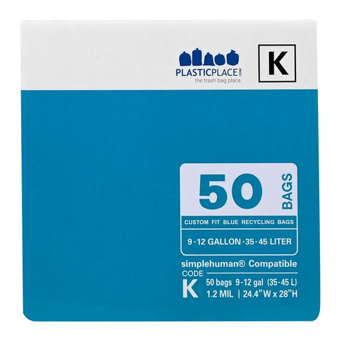 Plasticplace Custom Fit Trash Bags, Compatible with simplehuman Code K, 10 Gallon / 38 Liters, 50 Count