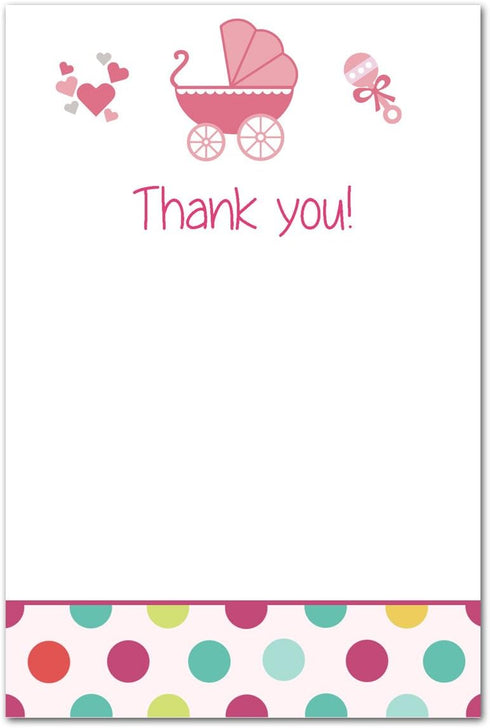 Pink The Cat 30 Blank Thank You Cards Notes Stroller Baby Girl Shower + 30