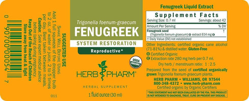 Herb Pharm Certified Organic Fenugreek Liquid Extract, Female Reproductive Support, 1 Ounce (DFENU01)