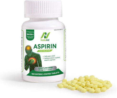 Pure Low Dose Baby Aspirin 81mg, 100 Count Enteric Coated Tablets for Adults, Safe Relief for Headache, Arthritis,