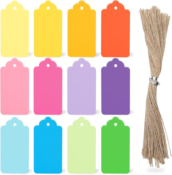 SallyFashion 120 PCS Kraft Paper Gift Tags with Hanging Strings, Color Assorted for DIY Crafts, Christmas Wishes