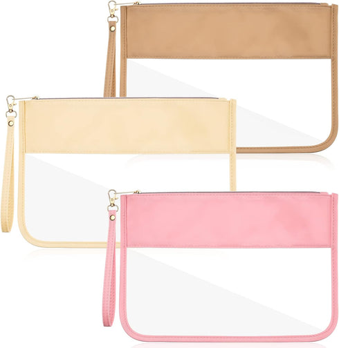 3 Pcs Clear Zipper Pouches Makeup Bag Set for Travel, Clear PVC Flat Pouch, Cosmetic Toiletry Bags for Women Girls