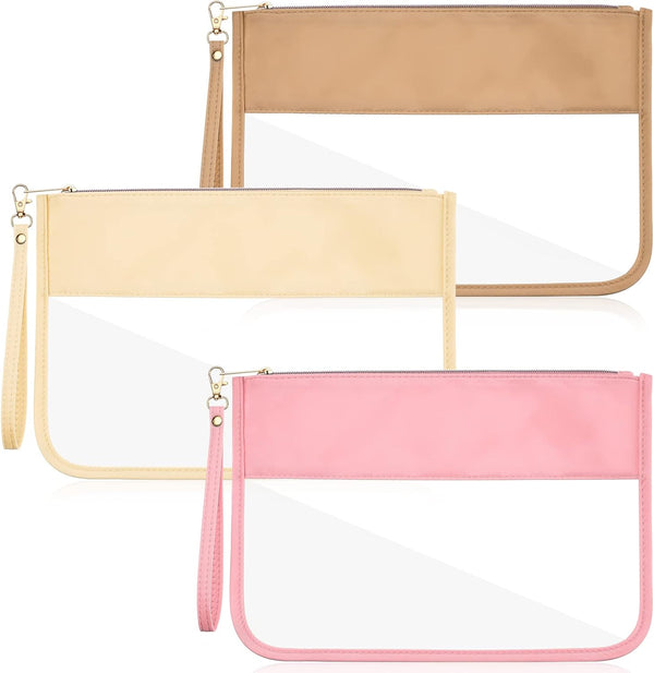 3 Pcs Clear Zipper Pouches Makeup Bag Set for Travel, Clear PVC Flat Pouch, Cosmetic Toiletry Bags for Women Girls