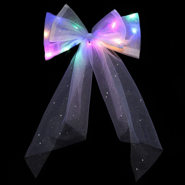 Light Up Bow Hair Clips - LED Tulle Barrettes for Women and Girls, Party Hair Accessories