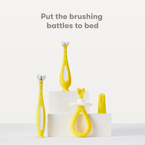 Frida Baby Training Toothbrush for Toddlers, Soft Silicone Bristles, Easy-Grip Handle, Yellow