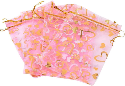Stratalife Organza Drawstring Bags - 4x6 Mesh Jewelry Bags Bulk Storage Pouches for Wedding Baby Shower, 50PCS (Heart