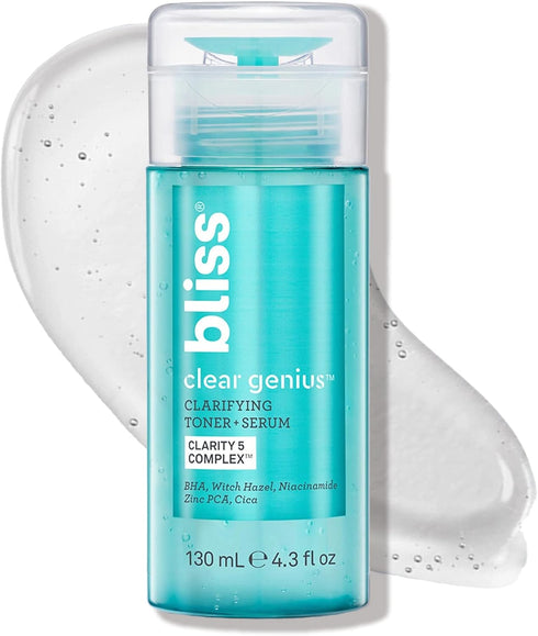 Bliss Clear Genius Clarifying Toner + Serum - 4.3 Fl Oz, Purifies Pores, Tones, Calms Skin, Vegan & Cruelty-Free