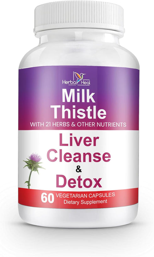 Liver Cleanse Detox Milk Thistle Supplement 1000mg, High Potency with 22 Ingredients - Natural Detoxifier & Regenerator
