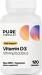 PureFormulas Vitamin D3 5,000 IU 125 mcg - Non-GMO Vegetarian Capsules for Bone, Teeth, Cardiovascular & Immune Support