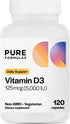 PureFormulas Vitamin D3 5,000 IU 125 mcg - Non-GMO Vegetarian Capsules for Bone, Teeth, Cardiovascular & Immune Support