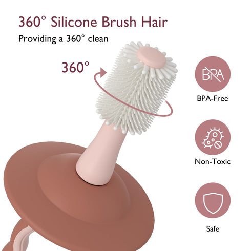 Momcozy Baby Toothbrush - 360° Ultrasoft Toothbrush for Infant | Suction Base, Baby Oral Cleaner, Pink