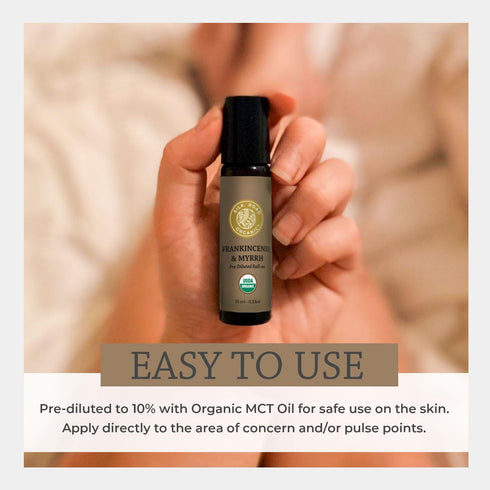 Organic Frankincense & Myrrh Essential Oil Roll On 10 ml - 100% Pure USDA Certified Aromatherapy for Stress Relief