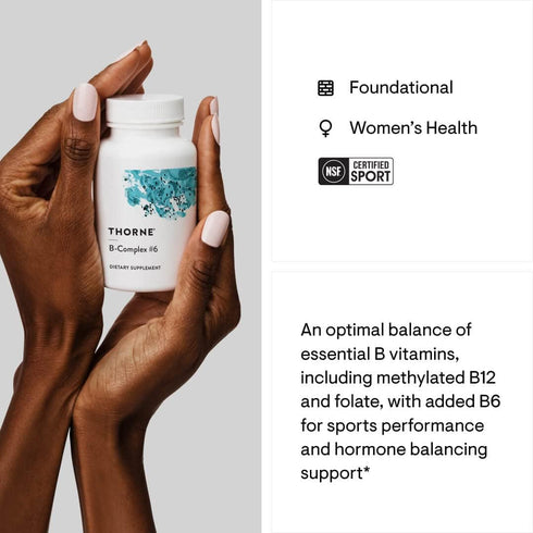 THORNE B-Complex #6 - Vitamin B Complex with Active Forms of Essential B Vitamins, Extra B6, 60 Capsules