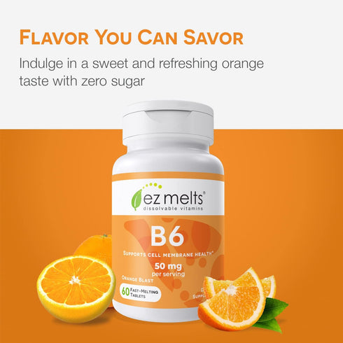EZ Melts Dissolvable Vitamin B6, 50 mg, Sugar-Free, 1-Month Supply