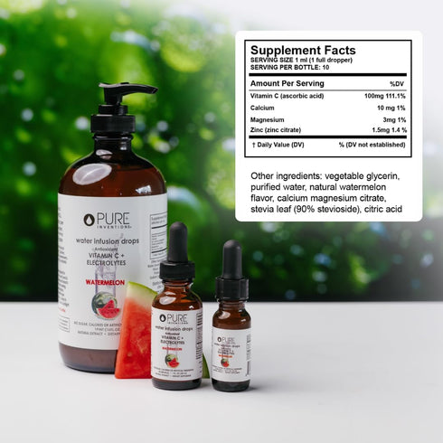 Pure Inventions Antioxidant Vitamin C + Electrolytes - Watermelon Flavored Water Infusion Drops, No Sugar or Calories